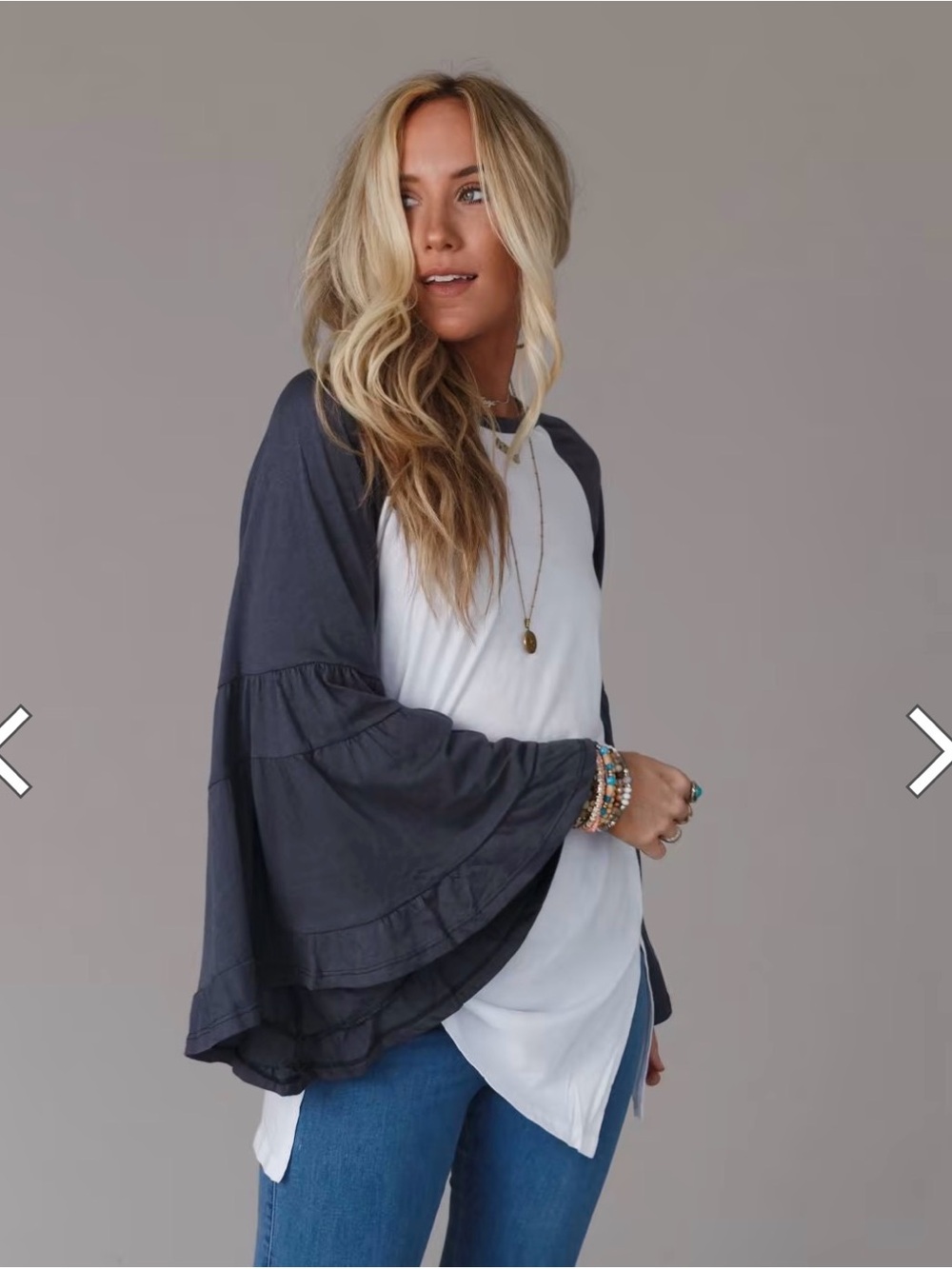 Three Bird Nest Pink & Gray Ruffle-Sleeve Raglan Long Sleeve Top - Picture 6 of 7